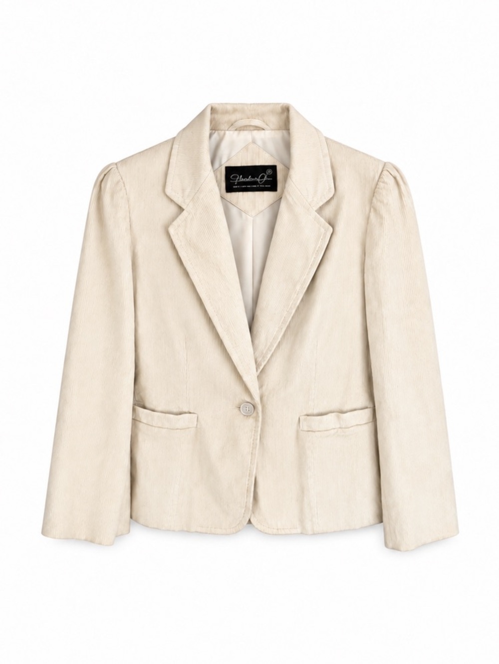 Vintage Cream Corduroy Single-Button Blazer